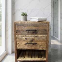 Reclaimed Rustic Wood Bathroom Vanity Unit - Freestanding Solid Timber Washstand With Storage Halyard - thumbnail 2