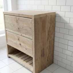 Reclaimed Rustic Wood Bathroom Vanity Unit - Freestanding Solid Timber Washstand With Storage Halyard - thumbnail 4