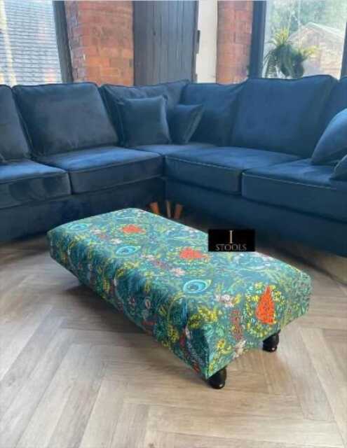 Green Printed Fabric Multicolour Ottoman Footstool Footrest Storage Box Coffee Table Pouffe Sitting Bench - image 1