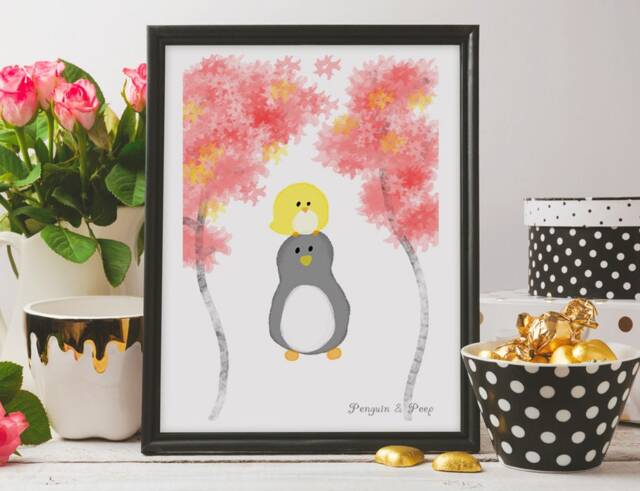 Penguin & Peep Friendship - Art Print 8x10 13x19 - image 1