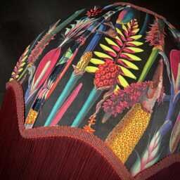 Handmade Botanical Velvet Lampshade Burgundy Fringe Trim, UK Made - thumbnail 3
