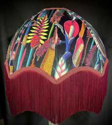 Handmade Botanical Velvet Lampshade Burgundy Fringe Trim, UK Made - thumbnail 1