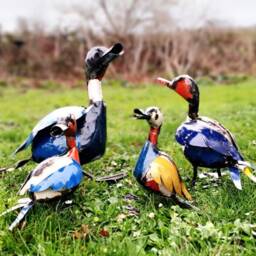 Hand Crafted Metal Coloured Ducks - Small, Medium & Large Garden Sculptures
