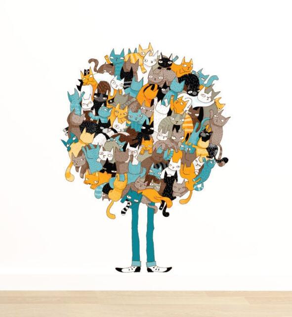 Catnip Wall Sticker Decal - Kids Stickers, Animals Childrens Decals, Art, Room, Girl, Boy