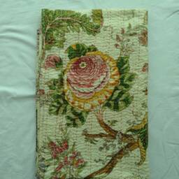 Indian Beige Color Handmade Floral Pattern Kantha Quilt, Bedspread Perfect Bed Matching Size-Multi - thumbnail 2