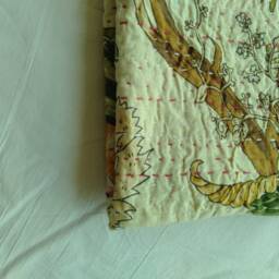Indian Beige Color Handmade Floral Pattern Kantha Quilt, Bedspread Perfect Bed Matching Size-Multi - thumbnail 3