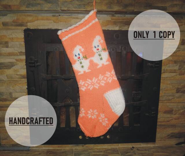 Hand Knitted Christmas Stocking Unique Holiday Decor - image 1