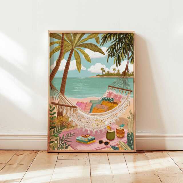 Tropical Poster, Wall Art, Beach Decor Print, Palm Tree Coastal Vibes Artwork, Summer Travel Print Gift - image 1