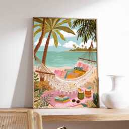 Tropical Poster, Wall Art, Beach Decor Print, Palm Tree Coastal Vibes Artwork, Summer Travel Print Gift - thumbnail 2
