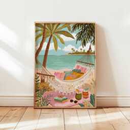 Tropical Poster, Wall Art, Beach Decor Print, Palm Tree Coastal Vibes Artwork, Summer Travel Print Gift - thumbnail 1
