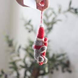 Felted Sloth Ornament, Christmas Handmade Sloth, Tree Decor, Wool Santa Animal Ornament - thumbnail 3