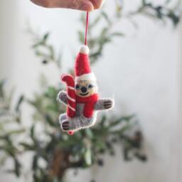 Felted Sloth Ornament, Christmas Handmade Sloth, Tree Decor, Wool Santa Animal Ornament - thumbnail 2