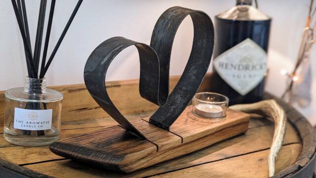Whisky Barrel Hoop Heart Candle Holder - image 1