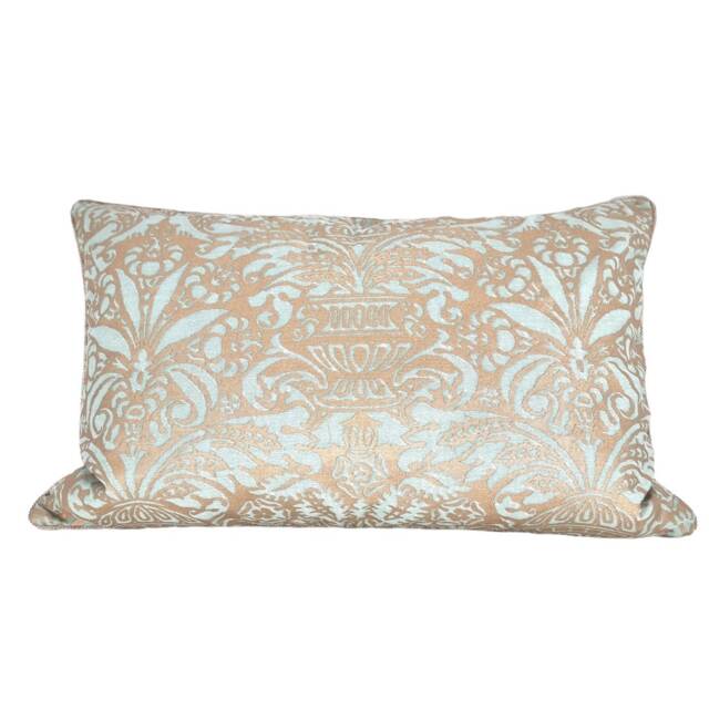 Fortuny Fabric Throw Pillow Cover Aquamarine & Silvery Gold Campanelle Pattern - Made in Italy - image 1