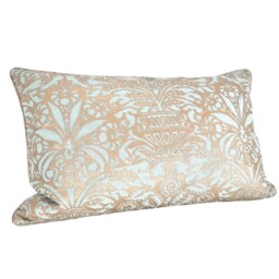 Fortuny Fabric Throw Pillow Cover Aquamarine & Silvery Gold Campanelle Pattern - Made in Italy - thumbnail 2