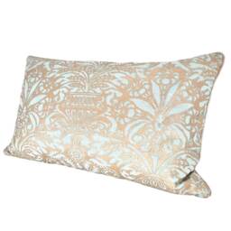 Fortuny Fabric Throw Pillow Cover Aquamarine & Silvery Gold Campanelle Pattern - Made in Italy - thumbnail 3