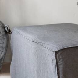 Linen Ottoman Slipcover - Custom Square Pouf Cover Without The Bottom Natural Foot Stool Case Eco-Friendly For Home - thumbnail 2