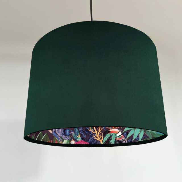 Green Velvet Wonderland Drum Lampshade, Double Sided Lampshade With Paper On Interior, Ceiling Light Shade - image 1