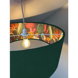 Green Velvet Wonderland Drum Lampshade, Double Sided Lampshade With Paper On Interior, Ceiling Light Shade - thumbnail 2