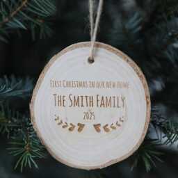 Personalised New Home Christmas Ornament Engraved Wood Log Slice - thumbnail 3