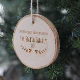 Personalised New Home Christmas Ornament Engraved Wood Log Slice - thumbnail 2