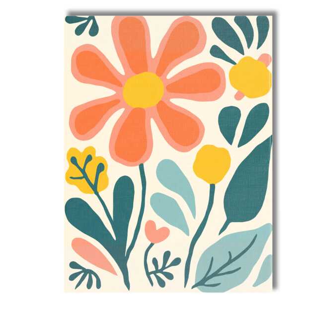 Playful Peach Daisy Floral Illustration With Abstract Botanical Elements Canvas Wall Art Print Decor Picture Ready To Hang - image 1