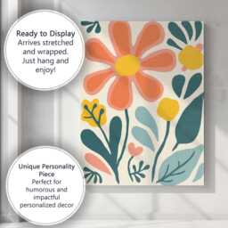 Playful Peach Daisy Floral Illustration With Abstract Botanical Elements Canvas Wall Art Print Decor Picture Ready To Hang - thumbnail 3