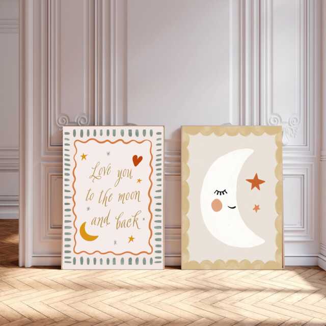 Set Of Two Neutral Nursery Prints, Kids Wall Art, Print Set, Moon Nursery Baby Art Kids Decor - image 1