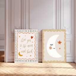 Set Of Two Neutral Nursery Prints, Kids Wall Art, Print Set, Moon Nursery Baby Art Kids Decor - thumbnail 1