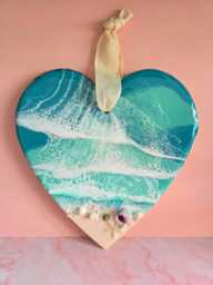Personalised Pink & Blue Ocean Resin Heart, Gift For Mum, Heart Hanging Decoration, Coastal Ornaments, Sea Beach - thumbnail 1