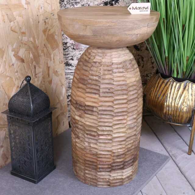 Reiek Wooden Carved Pedestal Side Table - image 1