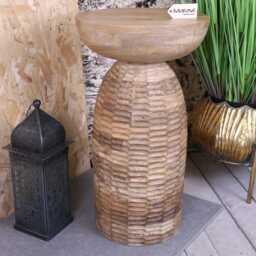 Reiek Wooden Carved Pedestal Side Table - thumbnail 1