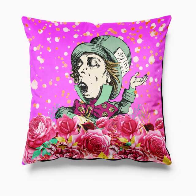 Outdoor Garden Cushion - Alice in Wonderland Bright Pink Mad Hatter Waterproof Water Resistant Pillows 18 - image 1