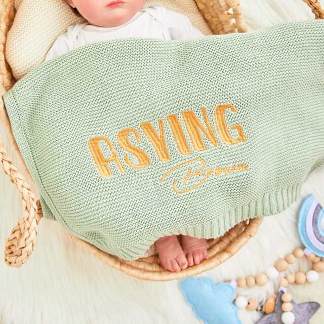 Personalized Coming Home Baby Blanket With Custom Name, Embroidered Cotton Knitted Blanket, Hospital Discharge Outfit & Newborn Photo Gift - image 1
