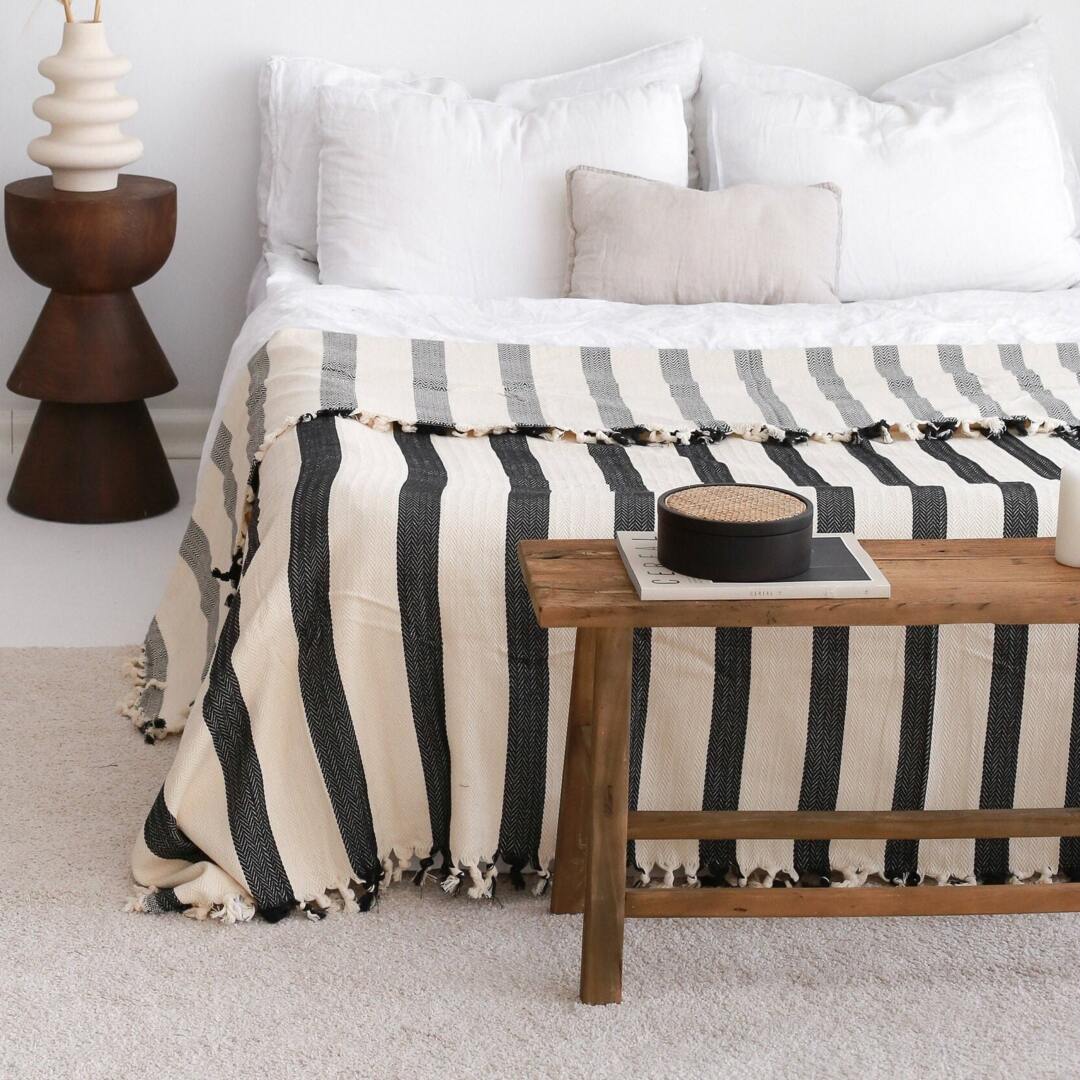 Soft Boho Bed Throw Blanket, Cotton Bedspread King Queen, Bedding