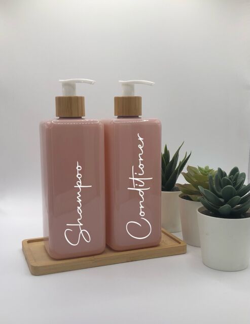 Personalised Pink Square Soap Dispenser Bottle With White Bamboo Pump 250Ml & 500Ml - image 1