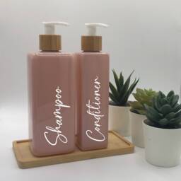 Personalised Pink Square Soap Dispenser Bottle With White Bamboo Pump 250Ml & 500Ml - thumbnail 2