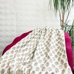 Pure Soft Cotton Indian Floral Dohar Reversible Bed/Sofa Throw Summer Light Quilt - Pastel White Muted Grey Mustard Mughal Motif - thumbnail 3