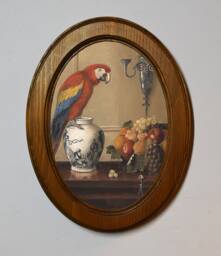 Oak Oval Framed Art Print, Alexander Pope, Macaw With Chinese Vase & Fruit - thumbnail 1