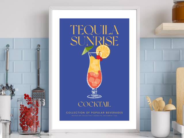 Tequila Sunrise Cocktail Art Print Poster - Party Signature Drink Sign Trendy Wall Decor Minimalist Elegant Retro Gift A5 A4 A3 - image 1