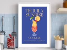 Tequila Sunrise Cocktail Art Print Poster - Party Signature Drink Sign Trendy Wall Decor Minimalist Elegant Retro Gift A5 A4 A3 - thumbnail 1