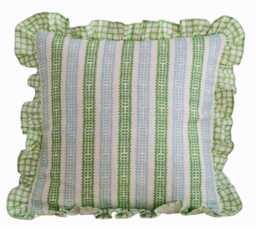 Brand New Limited Edition Charlotte Gaisford Totty Green Printed Linen Cushion Cover Ruffled in Check - thumbnail 1