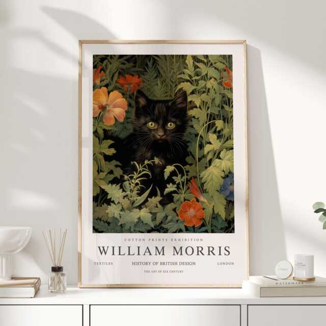 William Morris Print, Art, Exhibition Poster, Butterfly Gifts, Decor, Cat Art Black - image 1