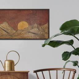 Minimalist Mountains Wood Wall Art, Mid Century Modern, Geometric Carved Landscape - thumbnail 3
