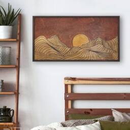 Minimalist Mountains Wood Wall Art, Mid Century Modern, Geometric Carved Landscape - thumbnail 2