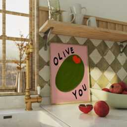 Olive You Unframed Print - I Love Food Art Kitchen Wall Poster Cute Decor Gifts Pun Under 20 - thumbnail 2