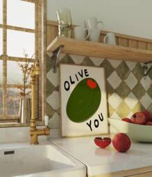 Olive You Unframed Print - I Love Food Art Kitchen Wall Poster Cute Decor Gifts Pun Under 20 - thumbnail 1
