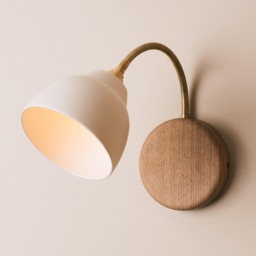 White Flex Wall Light in Brass/Nickel, Ceramic & Oak - Small Element - thumbnail 1