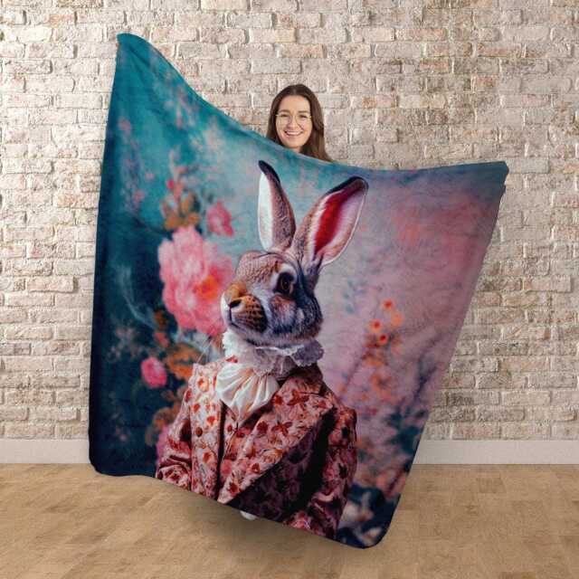 Fancy Vintage Rabbit - Fleece Blanket 150cm X - image 1