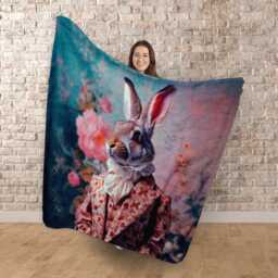 Fancy Vintage Rabbit - Fleece Blanket 150cm X - thumbnail 1